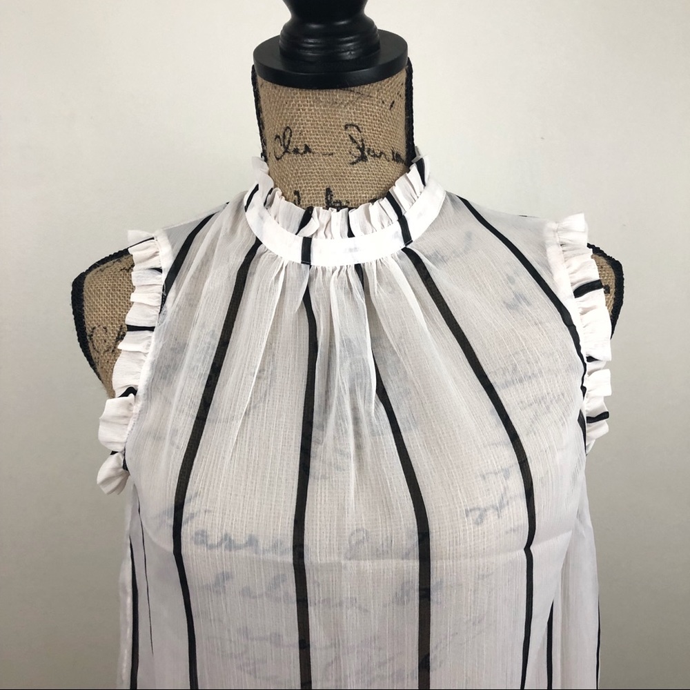WHO WHAT WEAR CREAM SHEER RUFFLE TRIM BLOUSE - Picture 2 of 7